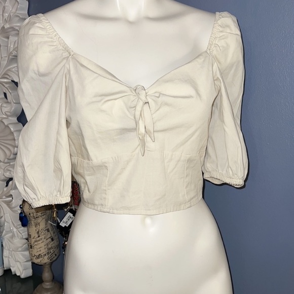 Vero Moda 2/4 Woven Organic Cotton Crop Top - Picture 3 of 6